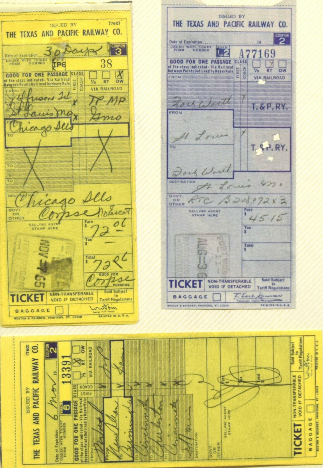 Image of Texas & Pacific Tickets Railroadiana