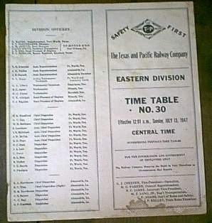 Image of Texas & Pacific Timetables Railroadiana