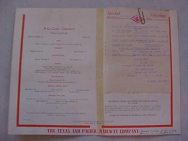 1943 Menu - inside