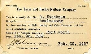 1937 Exam Card