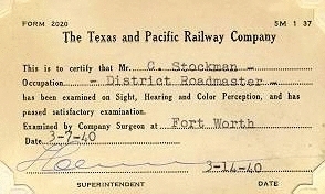 1940 Exam Card