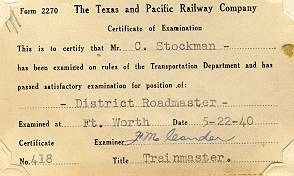 1940 Exam Card