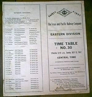 1947 Employee Timetable
