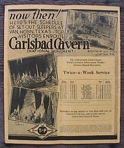1930 Timetable featuring scenes from Carlsbad Caverns