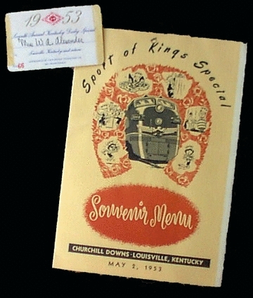 1953 Kentucky Derby Souvenir Menu and Ticket Stub