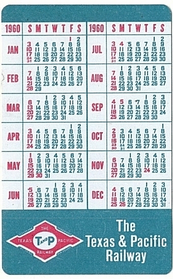 1960 Pocket Calendar - reverse