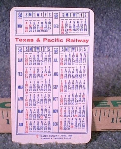1963 Pocket Calendar - reverse