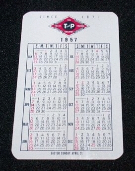 1957 Pocket Calendar (reverse)
