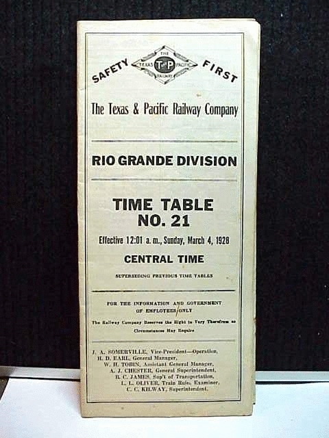 1928 March Employee Timetable