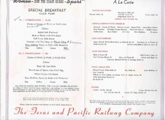 Menu - 01 December 1944