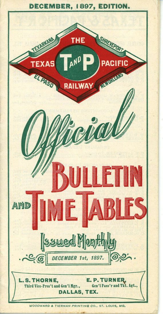 1897 Texas & Pacific Ry. System public timetable