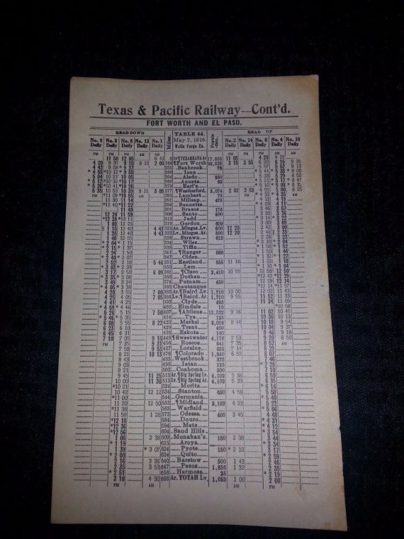 1916 Timetable