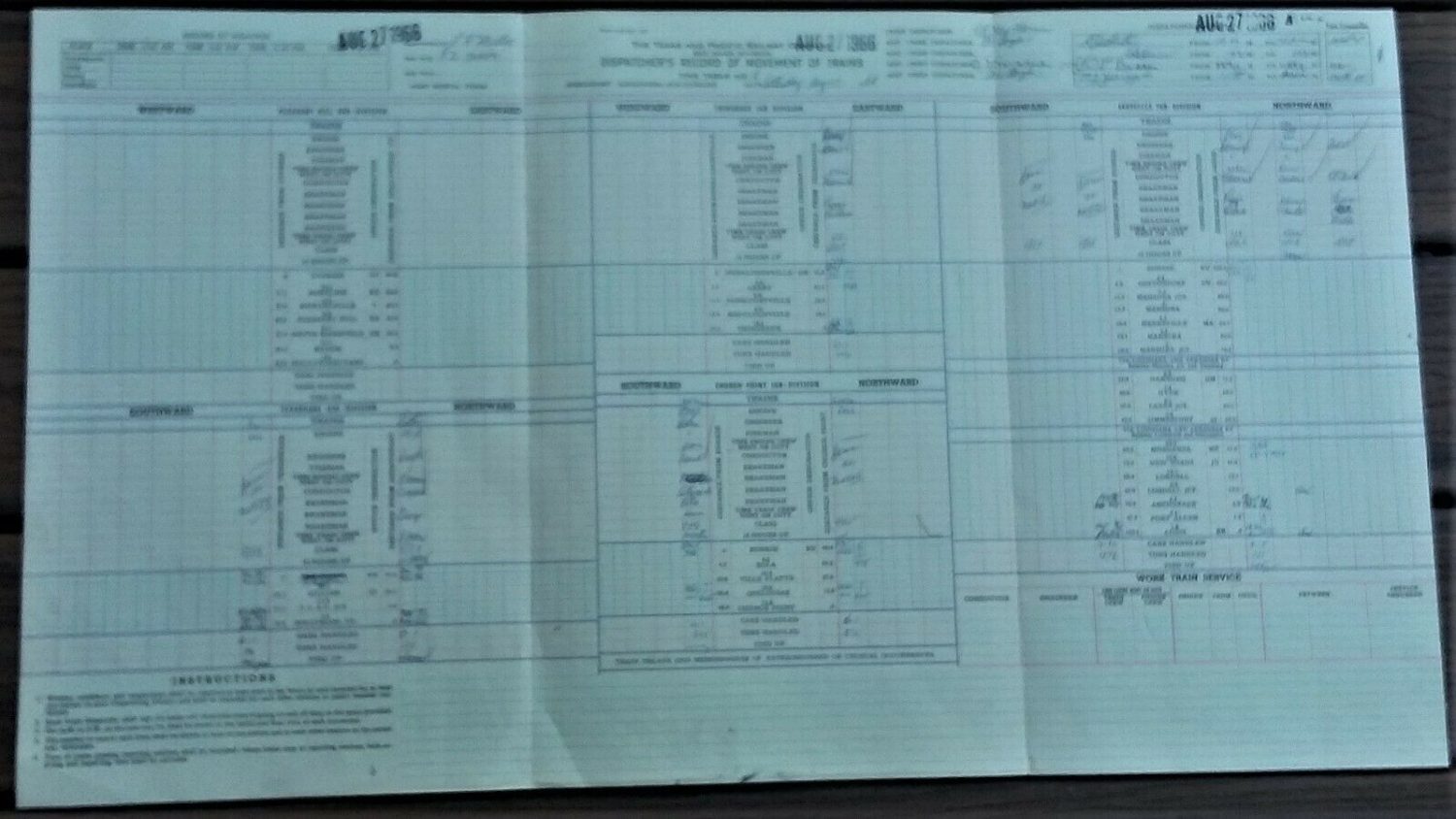 1966 Texas & Pacific Railroad -Dispatchers Record Train Movements, Red River Div