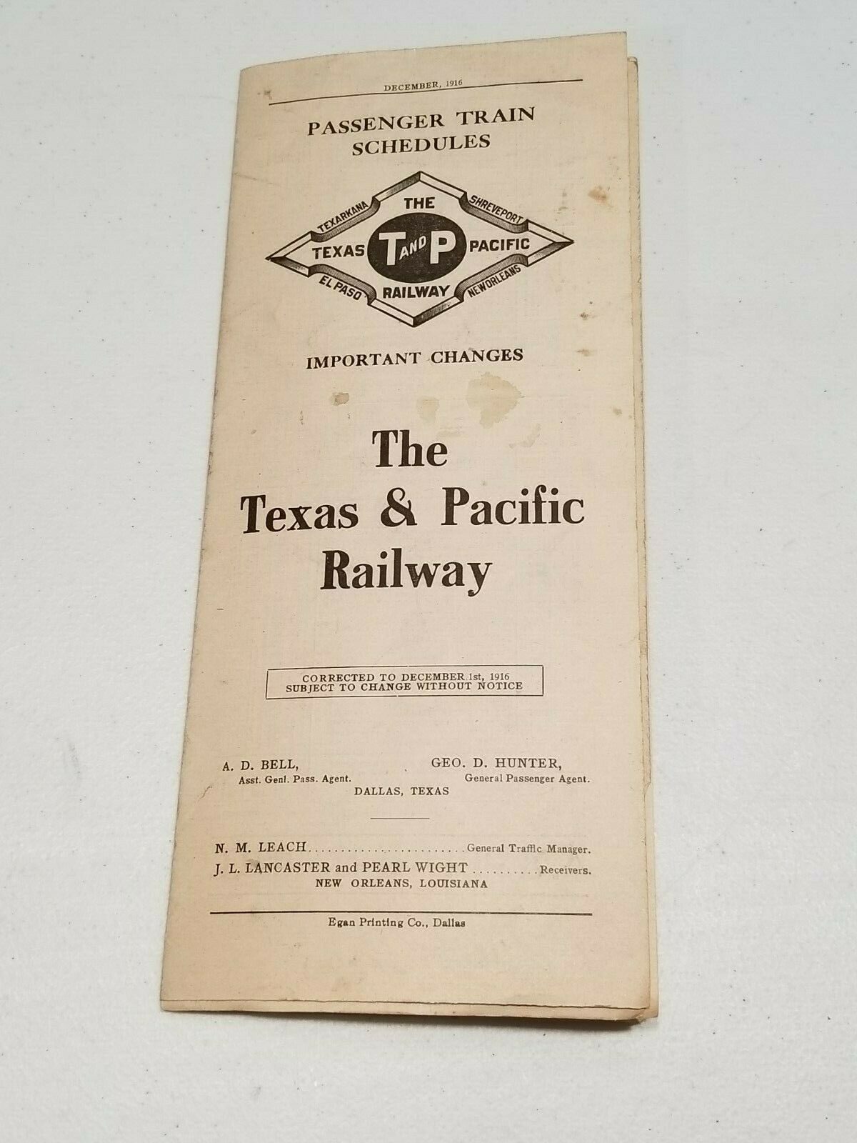 1916 Passenger Train Schedule