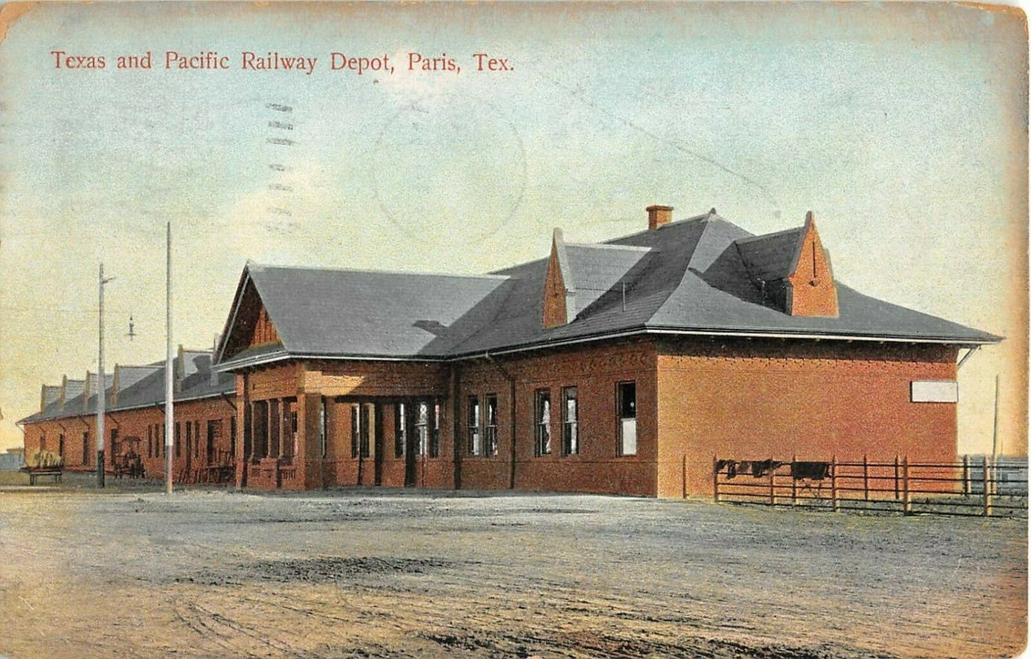 1911 Texas & Pacific Railway Depot Paris TX post card