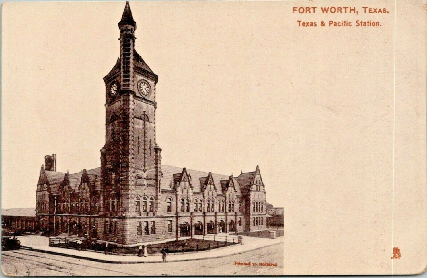 Fort Worth TX~Texas & Pacific Railroad Station~Railroad Depot Vignette~1905 TUCK
