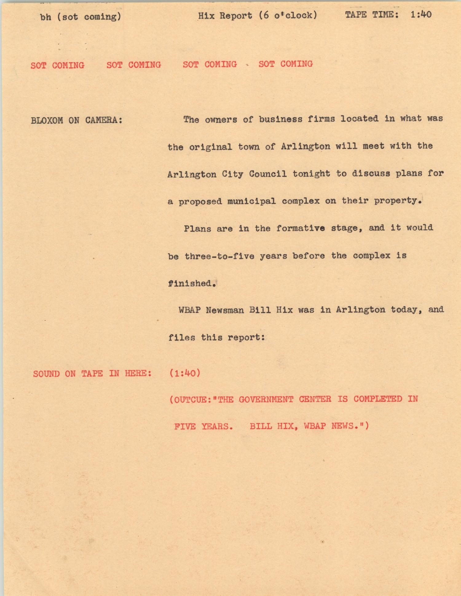 News Script: Hix Report