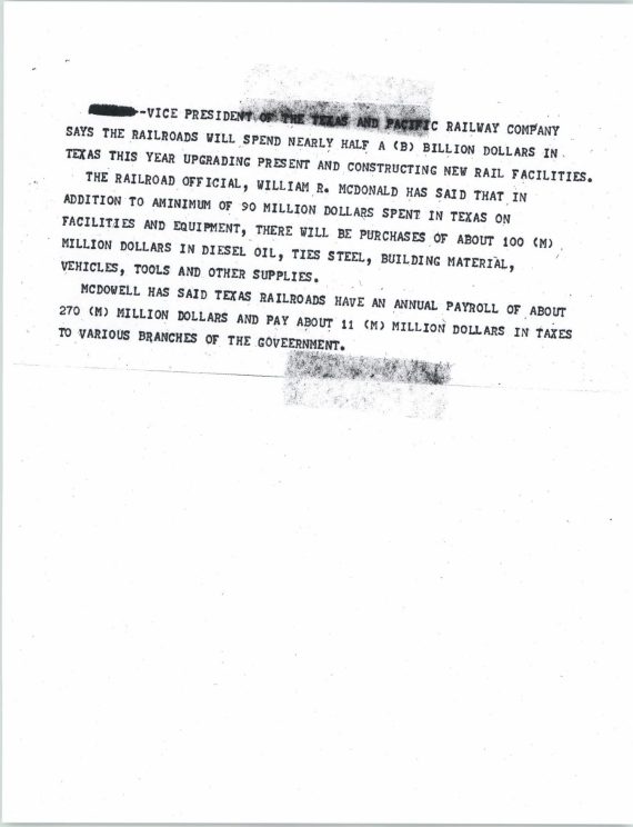 News Script: Railroad upgrade costs