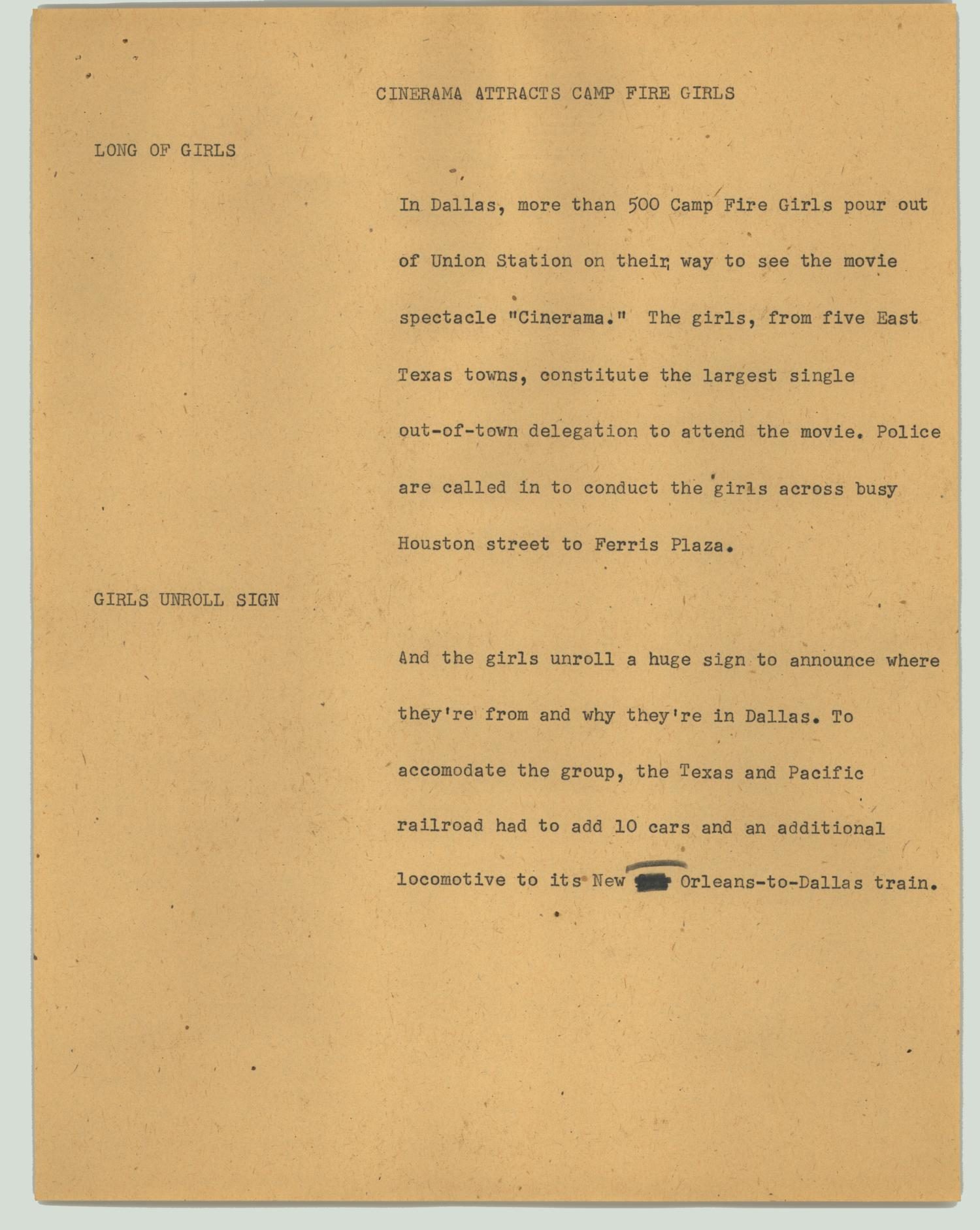News Script: Cinerama attracts Camp Fire Girls
