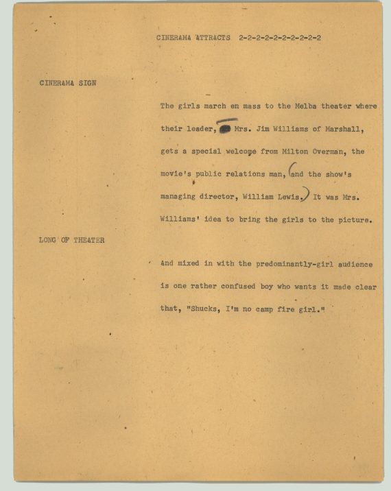 News Script: Cinerama attracts Camp Fire Girls