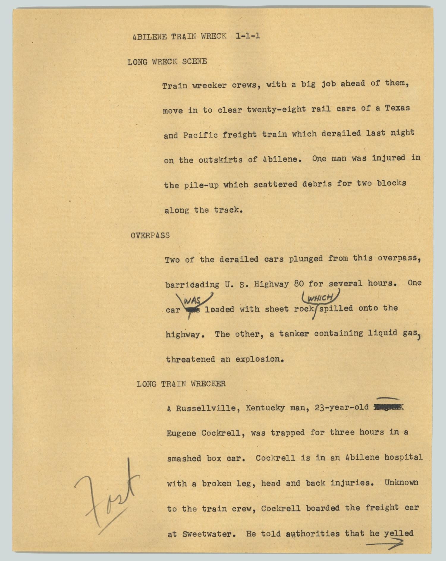 News Script: Abilene train wreck