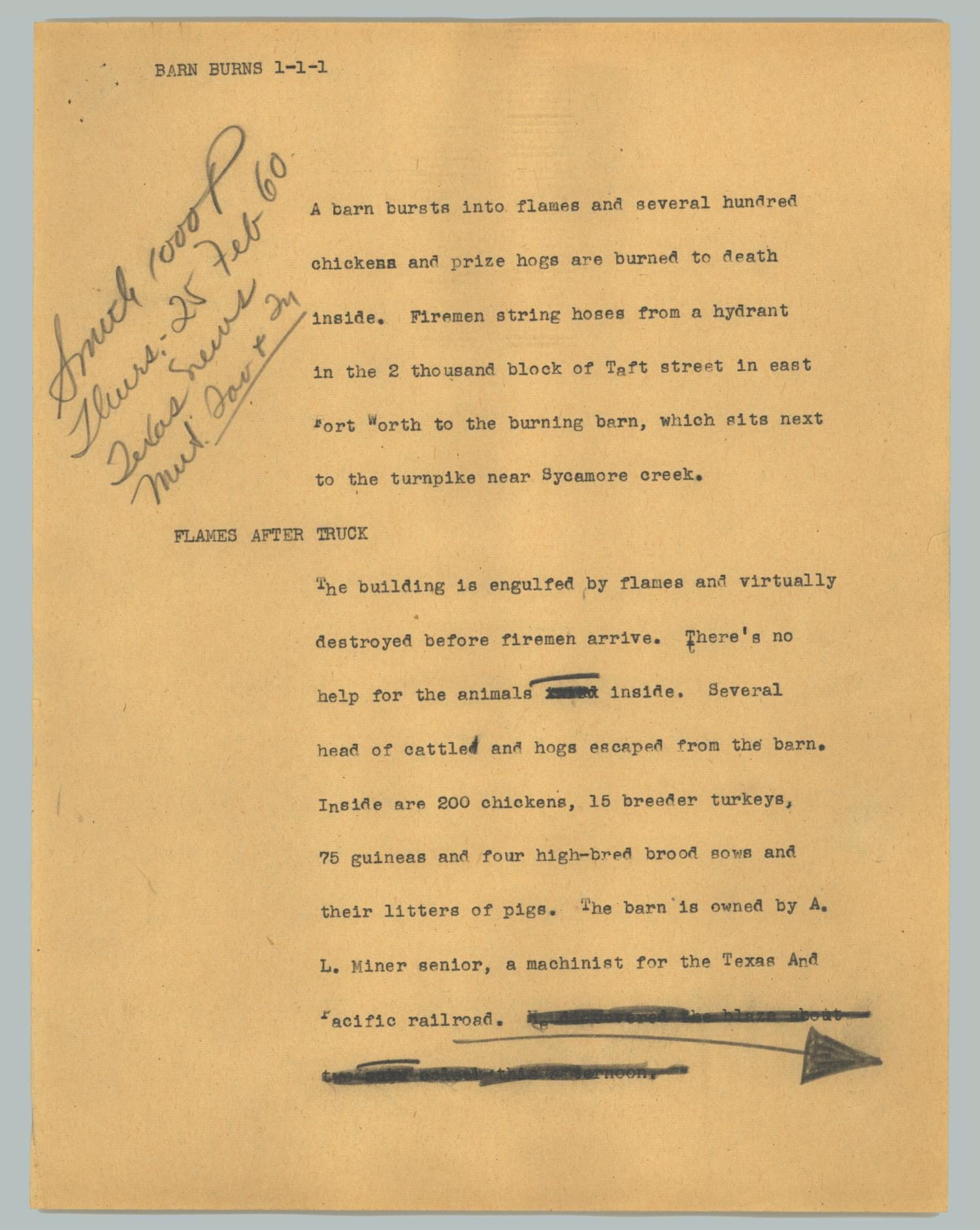 News Script: Barn burns