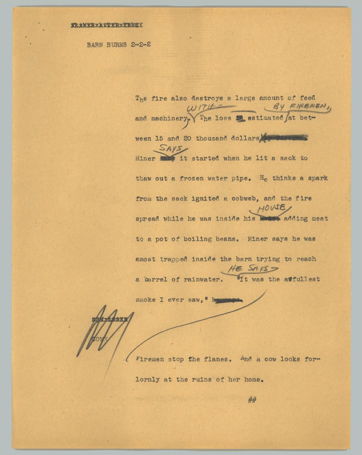 News Script: Barn burns