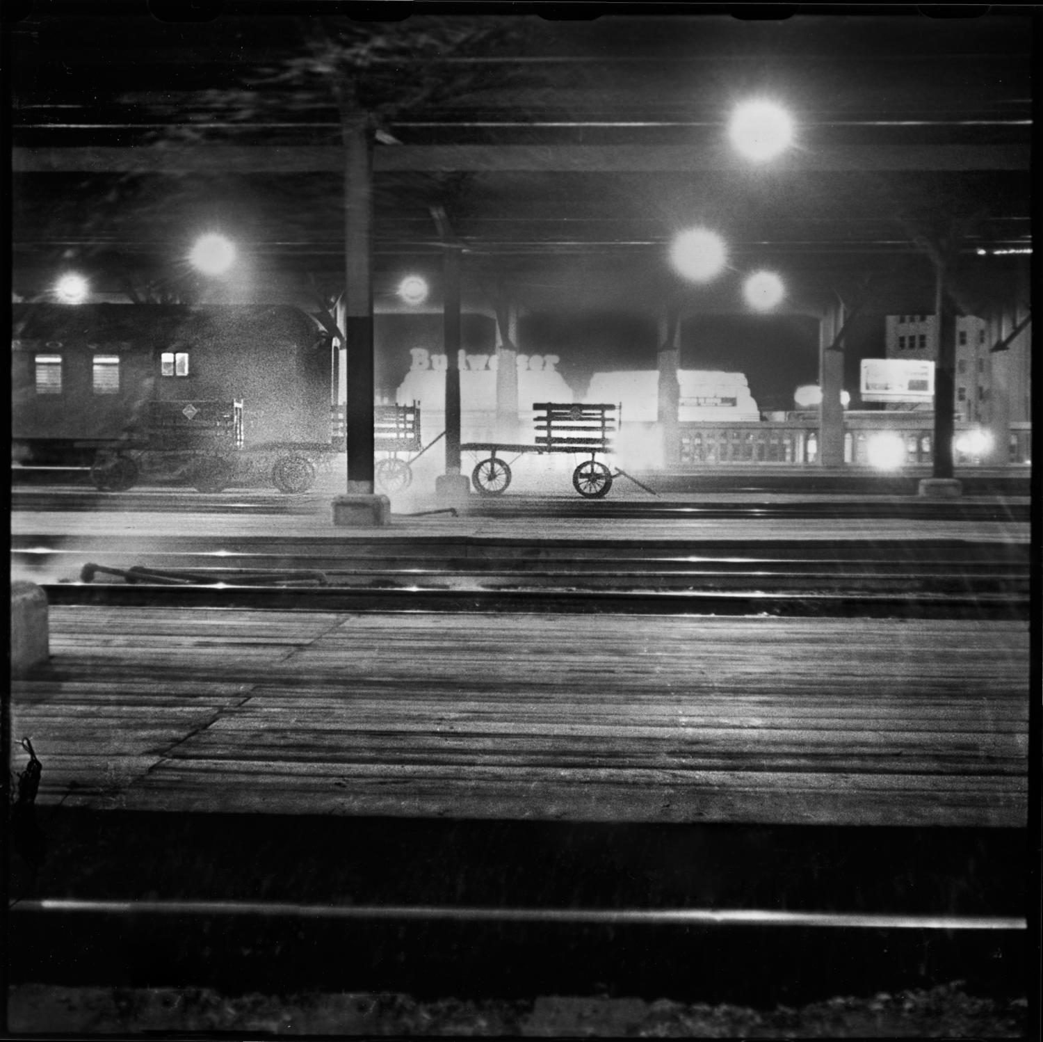 Cart at T&P rail at night