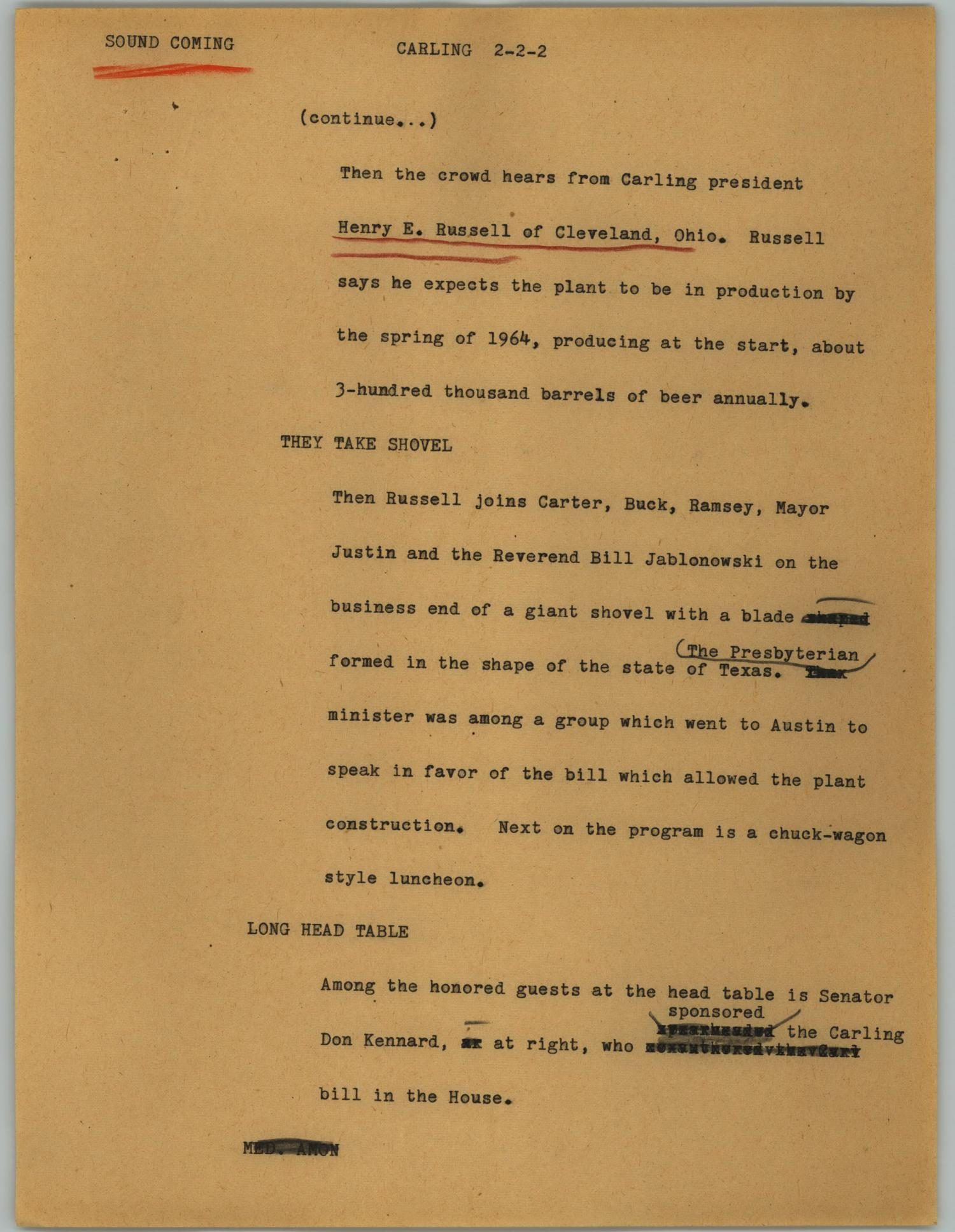 News Script: Carling's