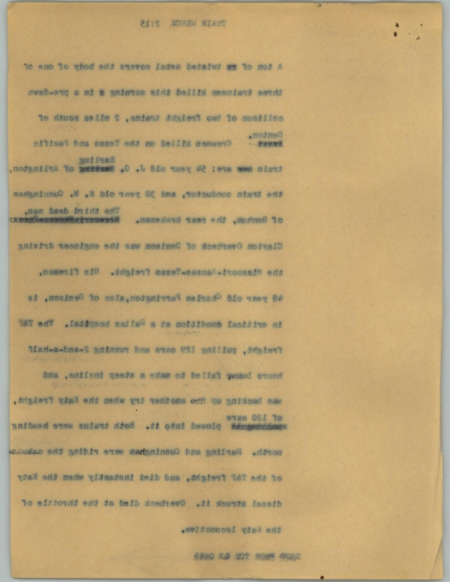 News Script: Train wreck