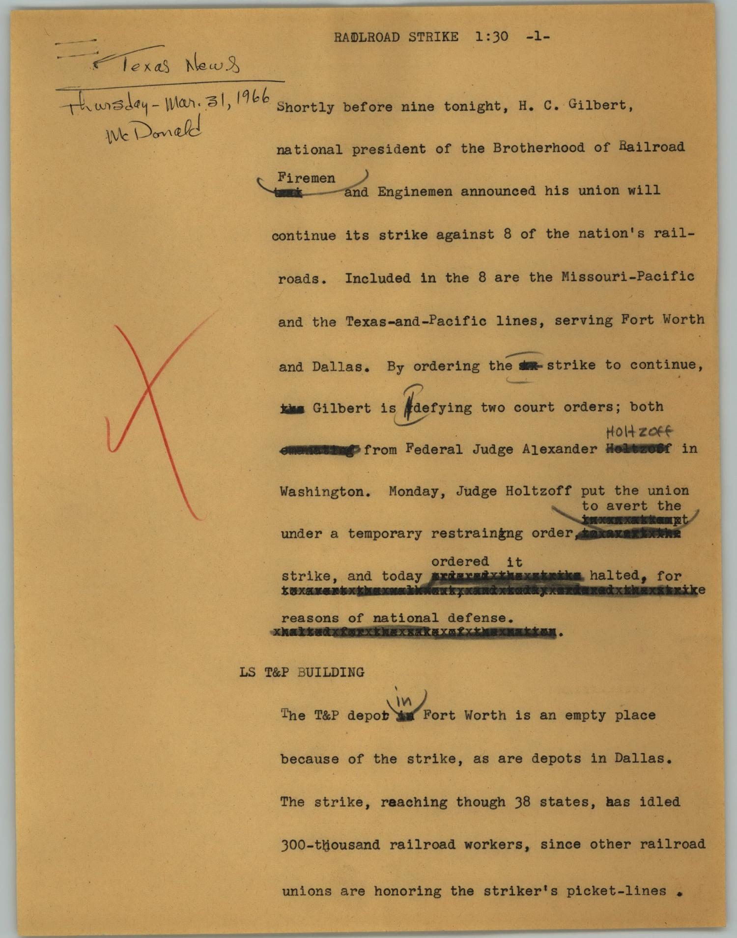News Script: Railroad strike