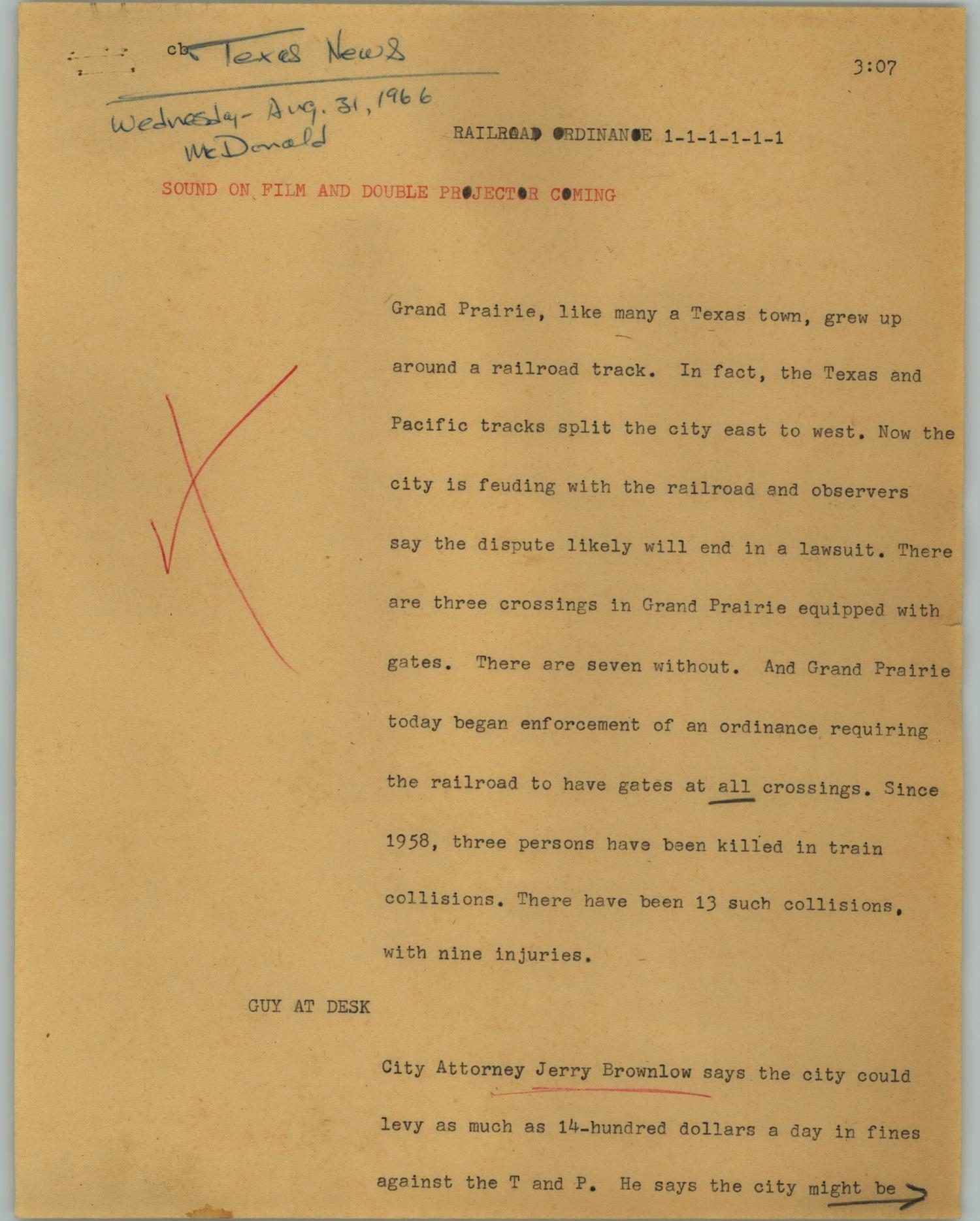 News Script: Railroad ordinance