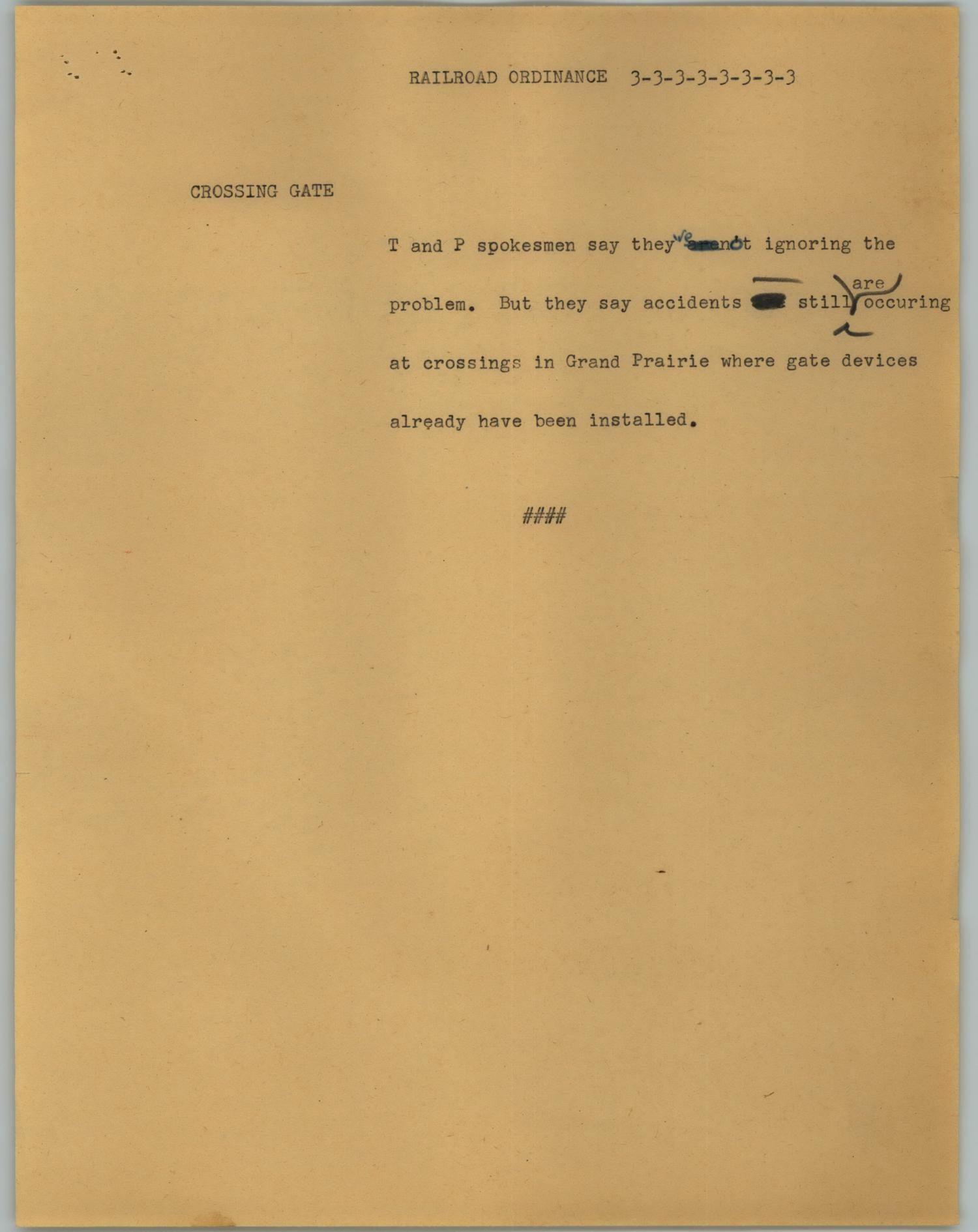 News Script: Railroad ordinance