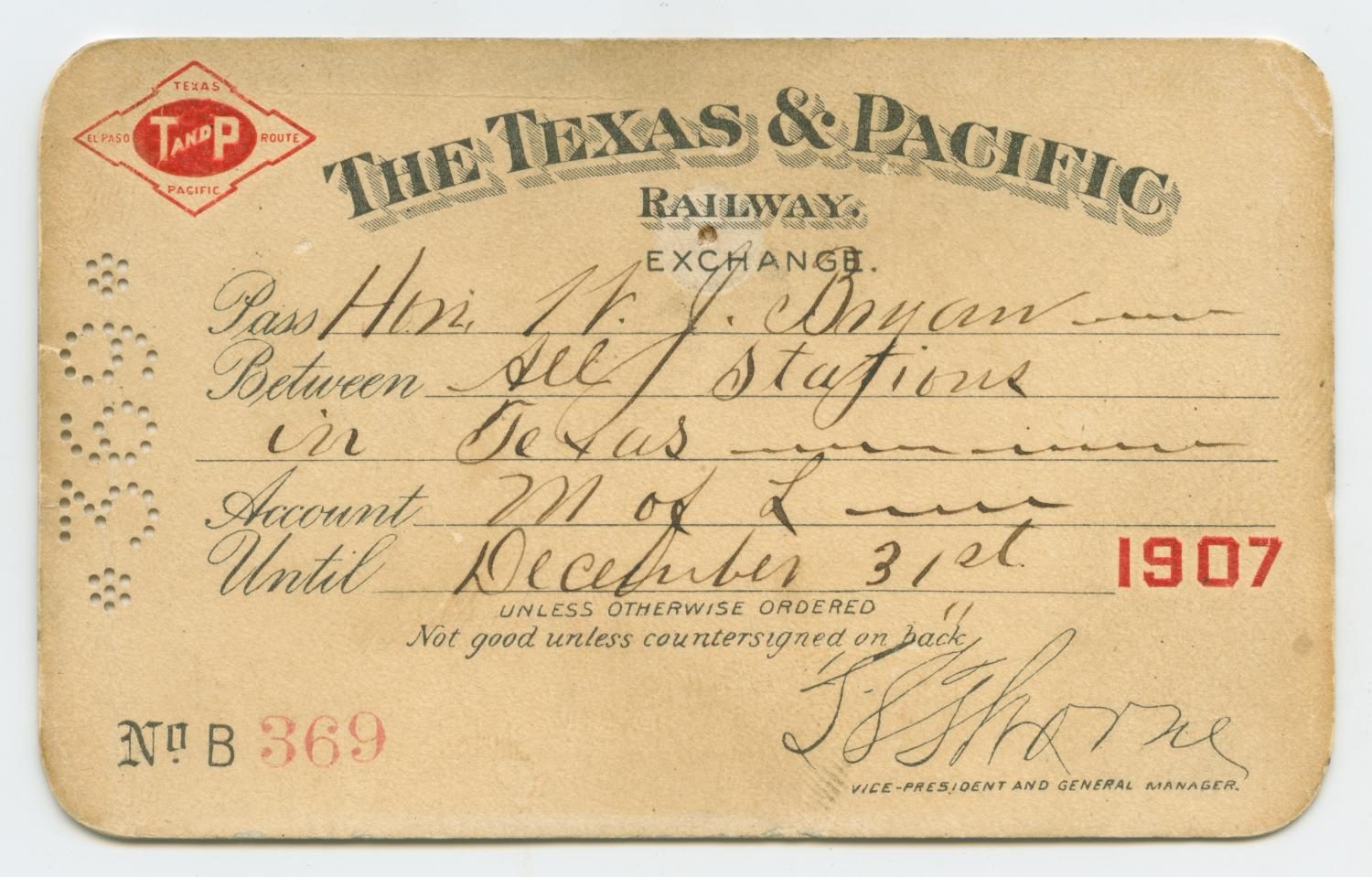 Texas & Pacific Railway Pass