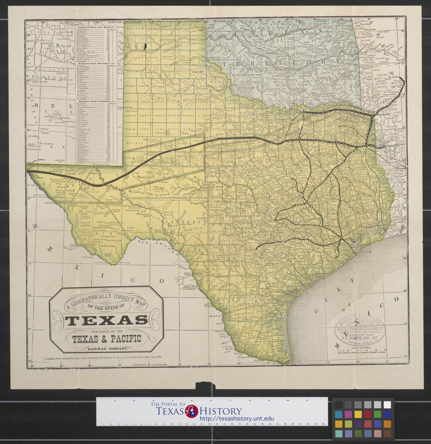 A geographically correct map of the State of Texas: Compiled from actual surveys, and containing all changes in lines of counties up to Sept. 1st, 1876.