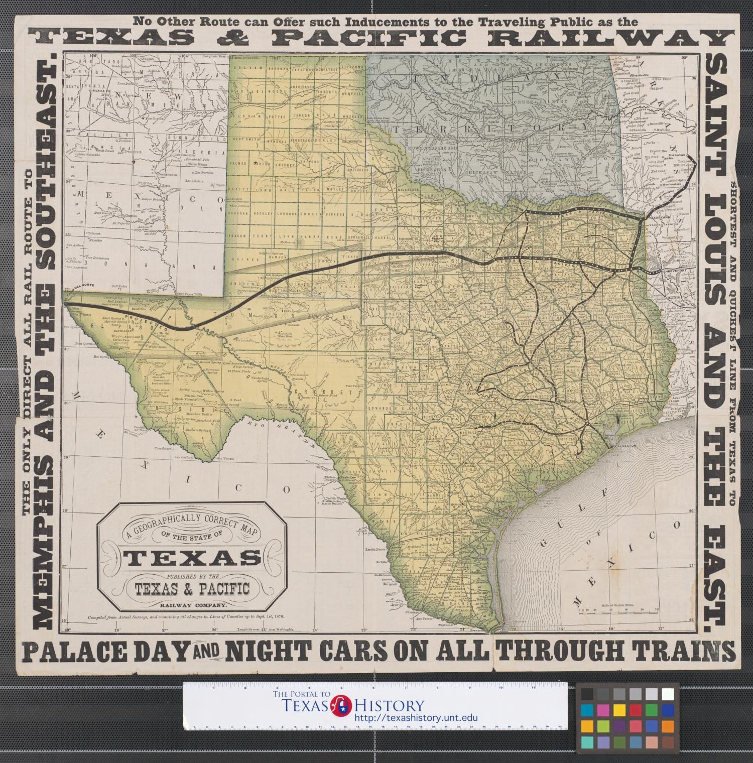 A geographically correct map of the State of Texas.