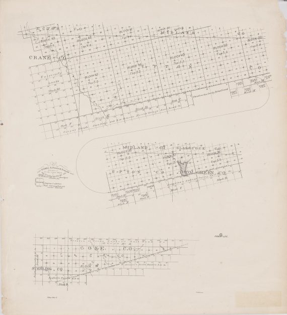 South boundary line of the Texas and Pacific Railway 80 mile reserve.