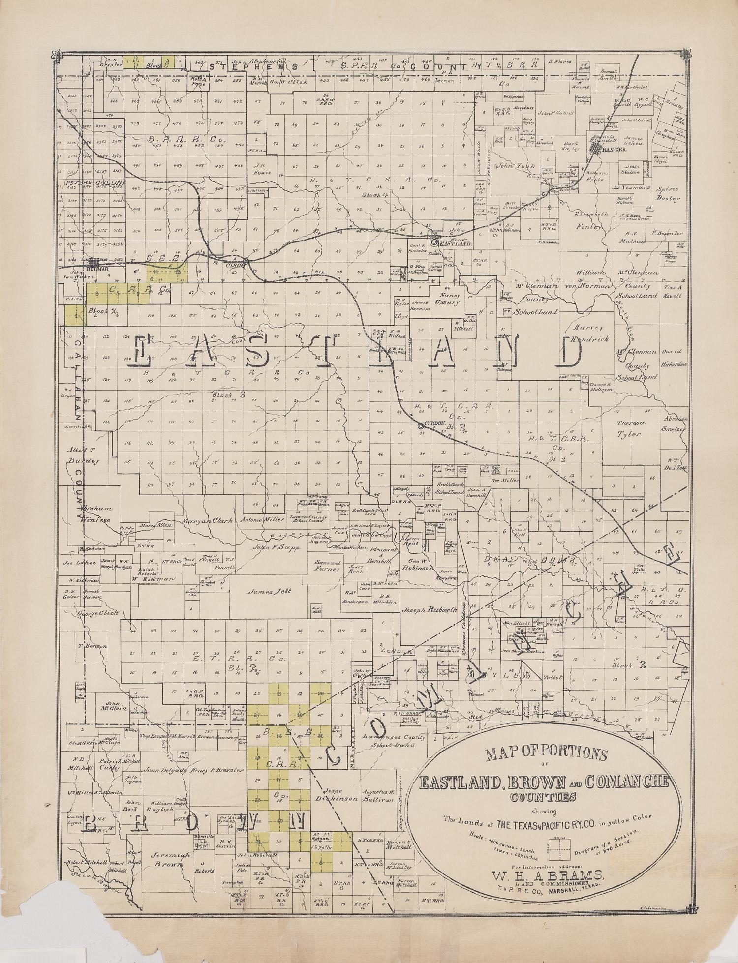 Map of Portions of Eastland, Brown, and Comanche Counties