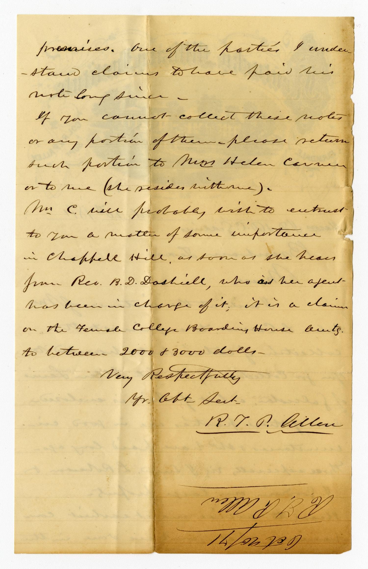 Letter from R. T. P. Allen to J. D. and D. C. Giddings - October 20, 1871