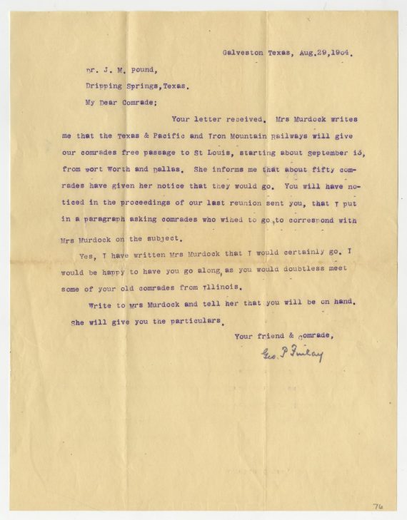 Letter from George P Fuilay to Dr. Joseph Pound, August 29, 1904