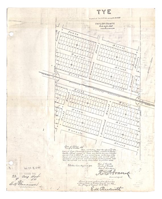 Tye: on part of Texas and Pacific Railway Company survey 33, Block 27