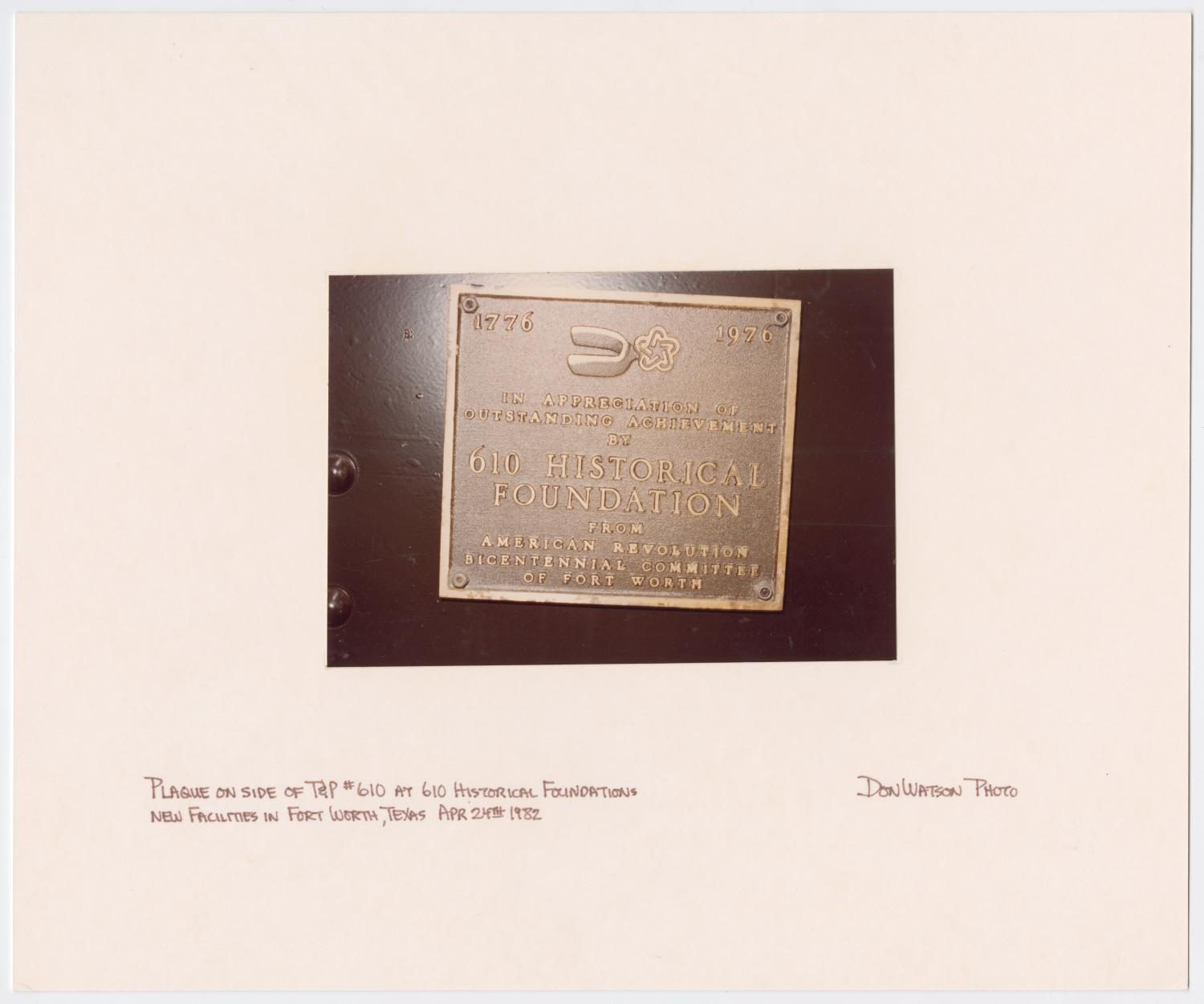 Bicentennial Historic Plaque on a Train Car
