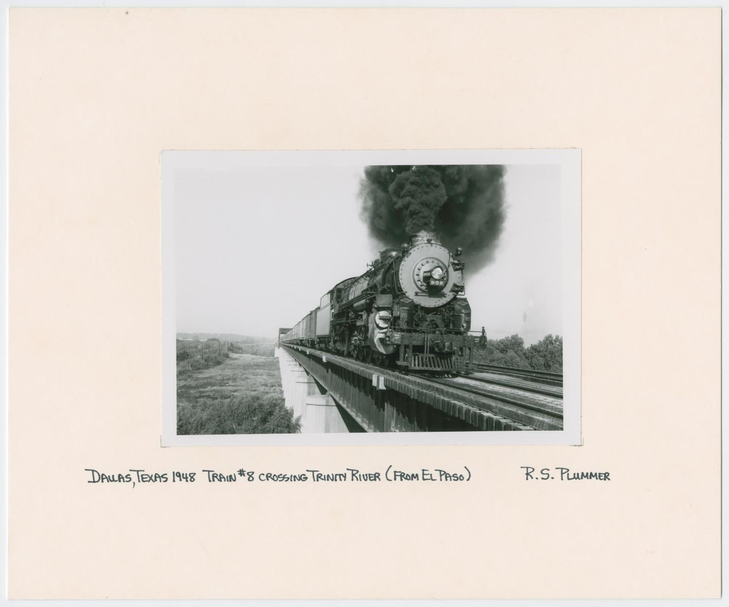 Train Engine #908 and Cars Crossing Trinity River