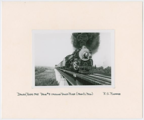 Train Engine #908 and Cars Crossing Trinity River