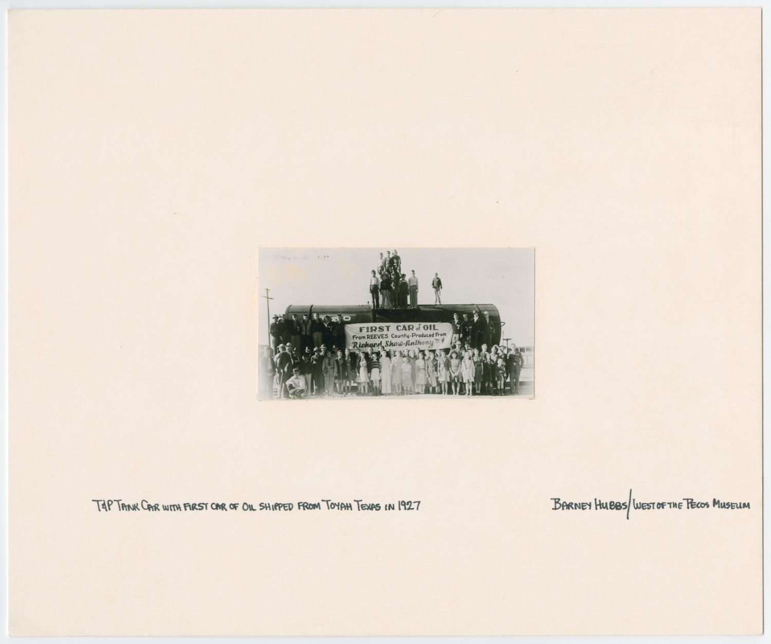 First Car of Oil Shipped from Toyah, Texas