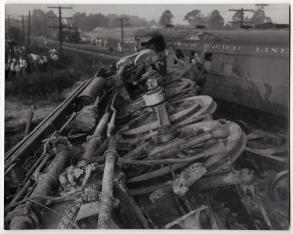 Closeup of Wheels on a Wrecked Train