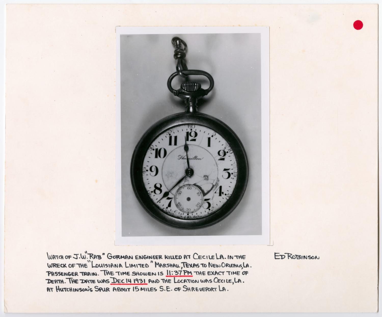 Pocket Watch of an Engineer Killed in Train Wreck