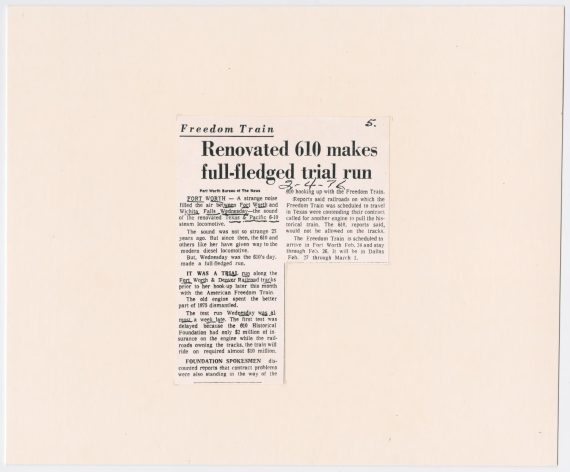 Train #610 Trial Run Article