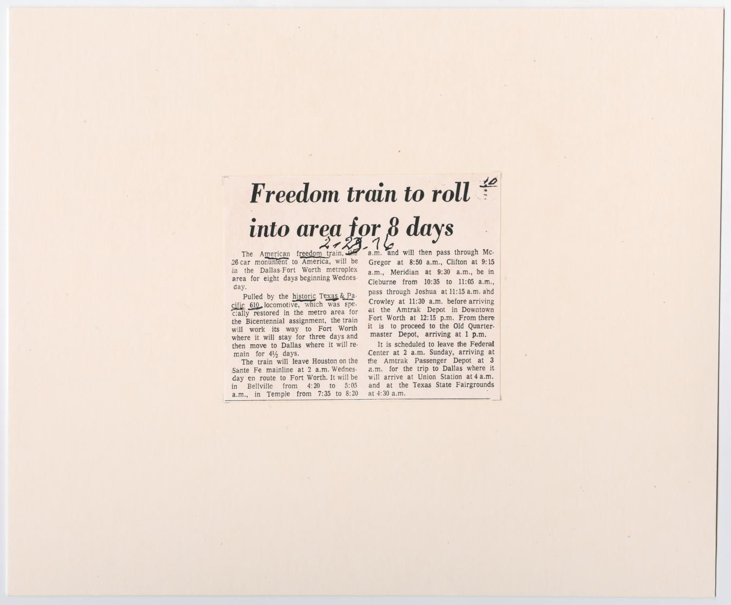 Freedom Train Schedule Article