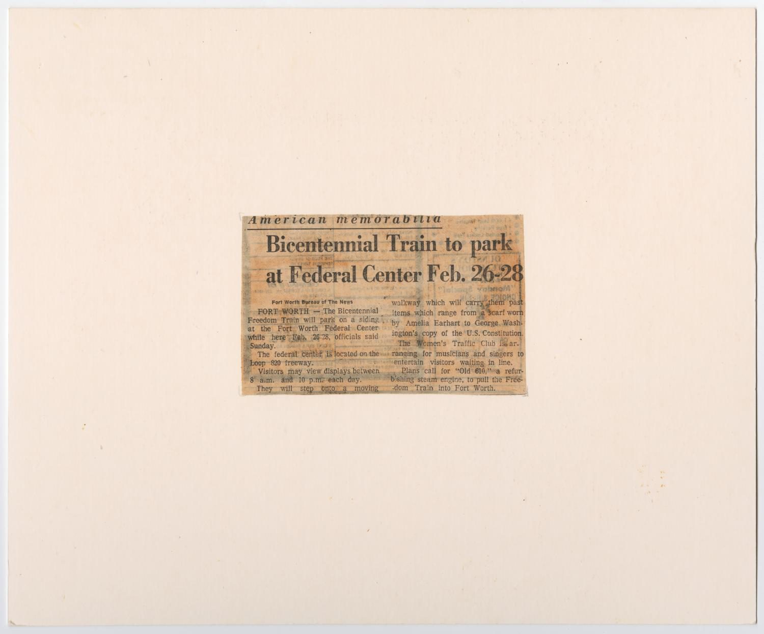 Bicentennial Train Article